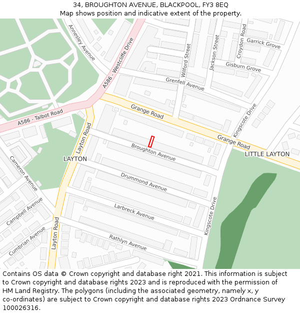 34, BROUGHTON AVENUE, BLACKPOOL, FY3 8EQ: Location map and indicative extent of plot