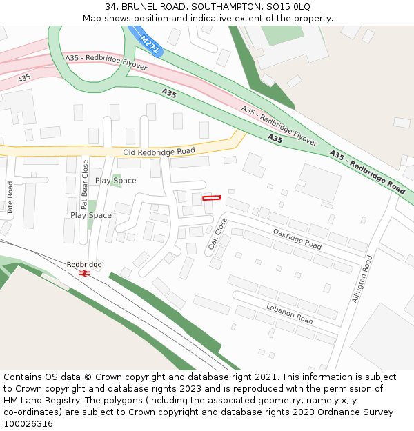 34, BRUNEL ROAD, SOUTHAMPTON, SO15 0LQ: Location map and indicative extent of plot