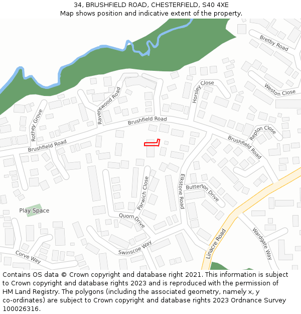 34, BRUSHFIELD ROAD, CHESTERFIELD, S40 4XE: Location map and indicative extent of plot
