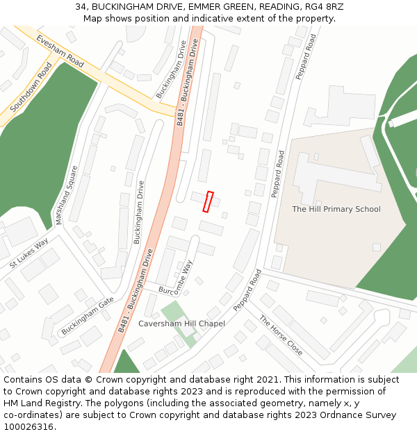 34, BUCKINGHAM DRIVE, EMMER GREEN, READING, RG4 8RZ: Location map and indicative extent of plot
