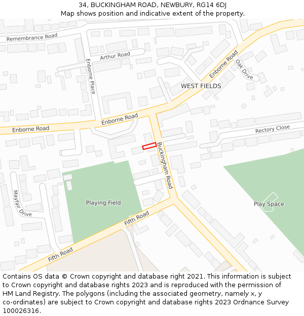 34, BUCKINGHAM ROAD, NEWBURY, RG14 6DJ: Location map and indicative extent of plot