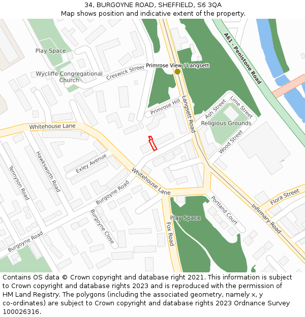 34, BURGOYNE ROAD, SHEFFIELD, S6 3QA: Location map and indicative extent of plot