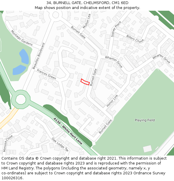 34, BURNELL GATE, CHELMSFORD, CM1 6ED: Location map and indicative extent of plot