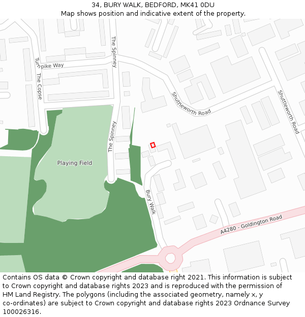 34, BURY WALK, BEDFORD, MK41 0DU: Location map and indicative extent of plot