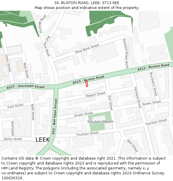 34, BUXTON ROAD, LEEK, ST13 6EE: Location map and indicative extent of plot