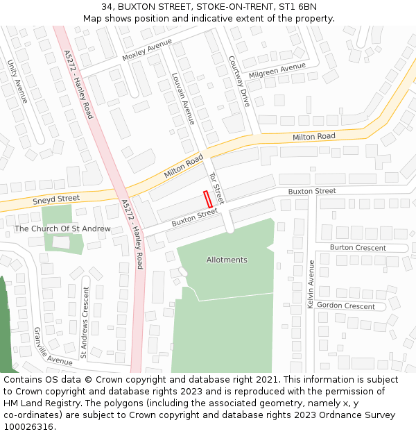 34, BUXTON STREET, STOKE-ON-TRENT, ST1 6BN: Location map and indicative extent of plot