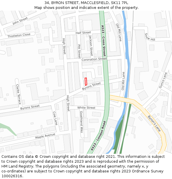 34, BYRON STREET, MACCLESFIELD, SK11 7PL: Location map and indicative extent of plot