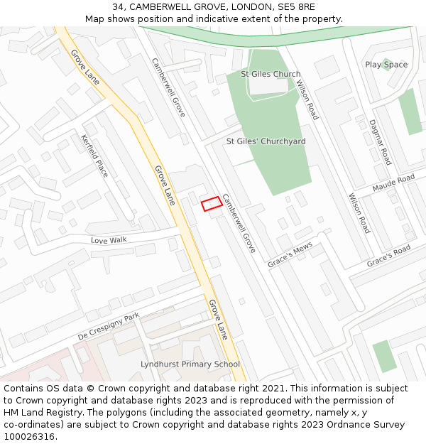 34, CAMBERWELL GROVE, LONDON, SE5 8RE: Location map and indicative extent of plot