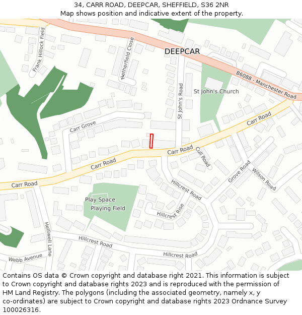 34, CARR ROAD, DEEPCAR, SHEFFIELD, S36 2NR: Location map and indicative extent of plot