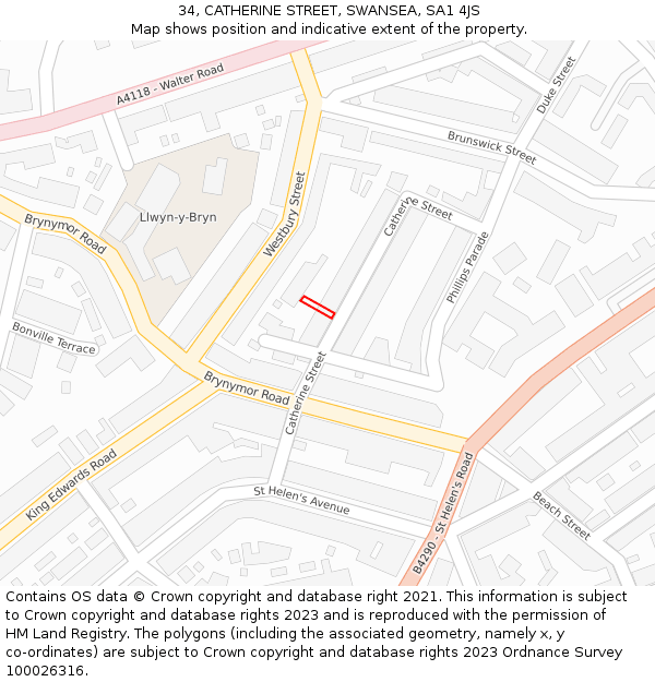 34, CATHERINE STREET, SWANSEA, SA1 4JS: Location map and indicative extent of plot