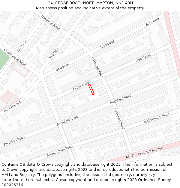 34, CEDAR ROAD, NORTHAMPTON, NN1 4RN: Location map and indicative extent of plot