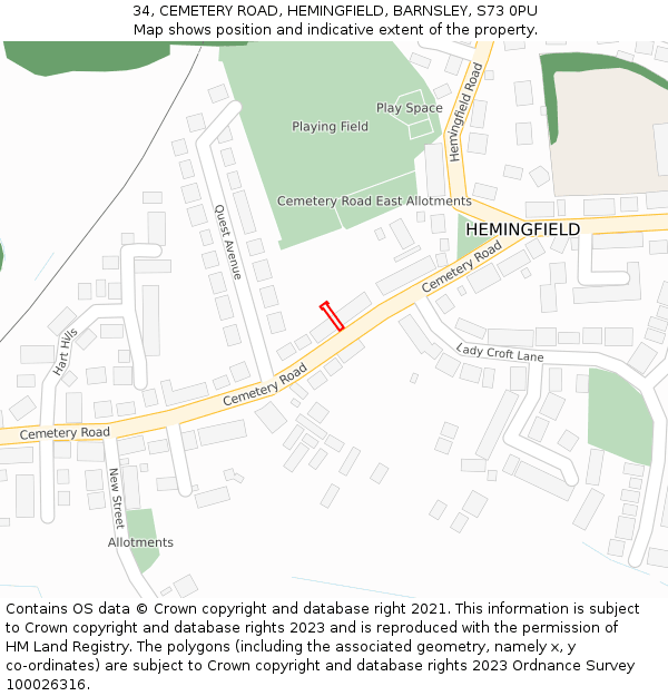 34, CEMETERY ROAD, HEMINGFIELD, BARNSLEY, S73 0PU: Location map and indicative extent of plot