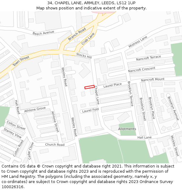 34, CHAPEL LANE, ARMLEY, LEEDS, LS12 1UP: Location map and indicative extent of plot