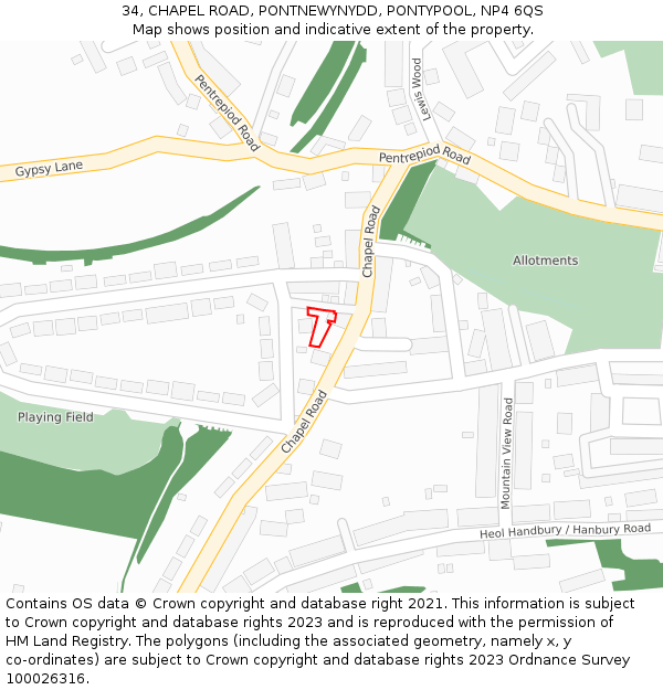 34, CHAPEL ROAD, PONTNEWYNYDD, PONTYPOOL, NP4 6QS: Location map and indicative extent of plot