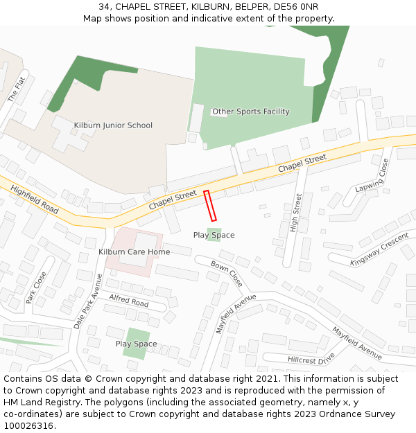 34, CHAPEL STREET, KILBURN, BELPER, DE56 0NR: Location map and indicative extent of plot