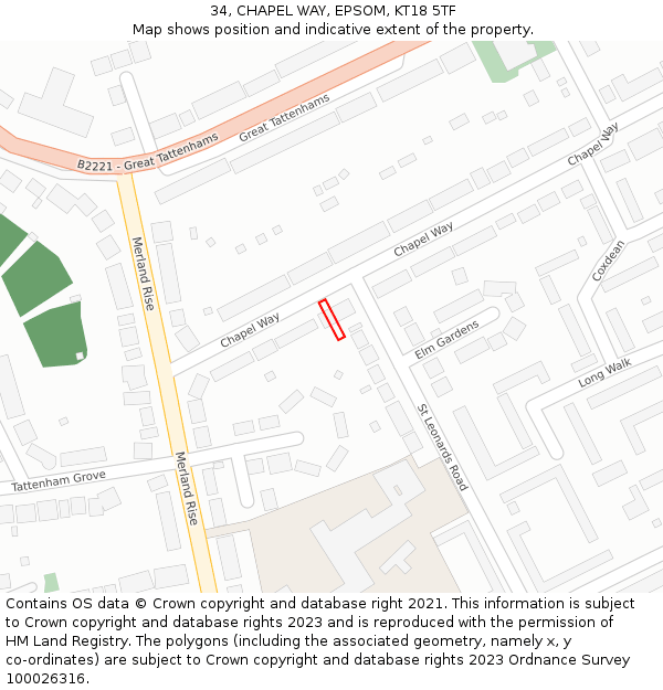 34, CHAPEL WAY, EPSOM, KT18 5TF: Location map and indicative extent of plot