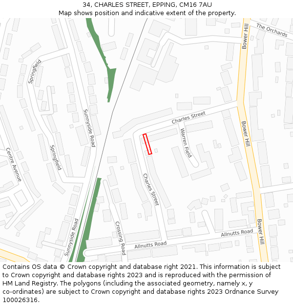 34, CHARLES STREET, EPPING, CM16 7AU: Location map and indicative extent of plot