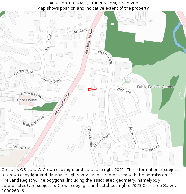 34, CHARTER ROAD, CHIPPENHAM, SN15 2RA: Location map and indicative extent of plot