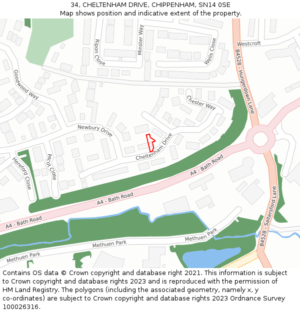 34, CHELTENHAM DRIVE, CHIPPENHAM, SN14 0SE: Location map and indicative extent of plot