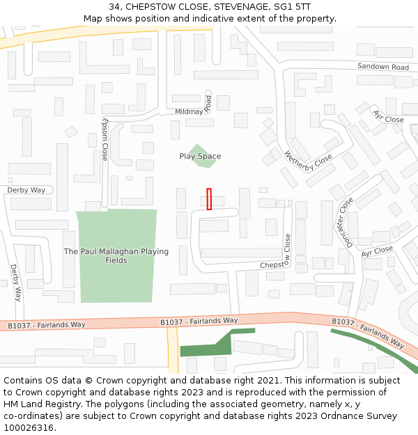 34, CHEPSTOW CLOSE, STEVENAGE, SG1 5TT: Location map and indicative extent of plot