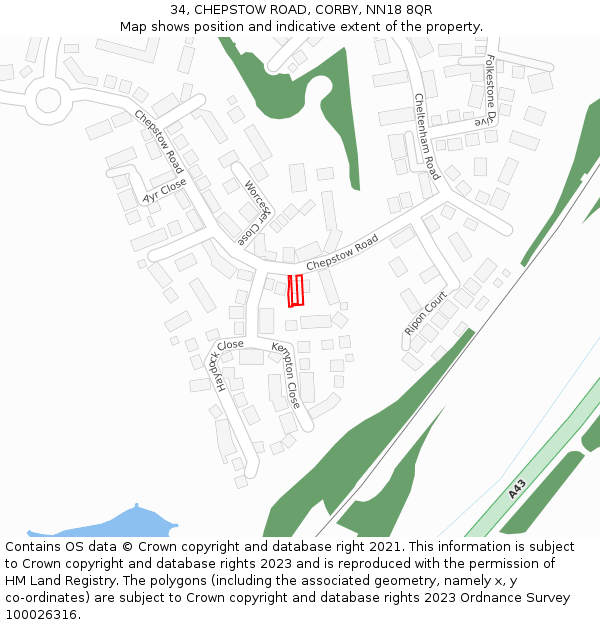 34, CHEPSTOW ROAD, CORBY, NN18 8QR: Location map and indicative extent of plot