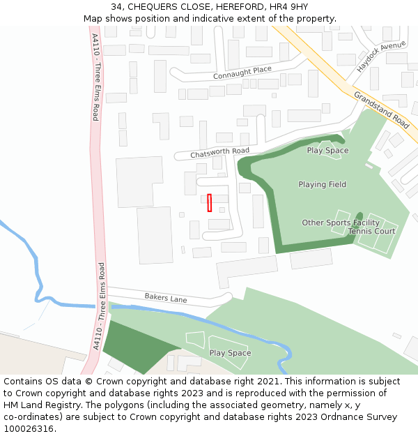34, CHEQUERS CLOSE, HEREFORD, HR4 9HY: Location map and indicative extent of plot