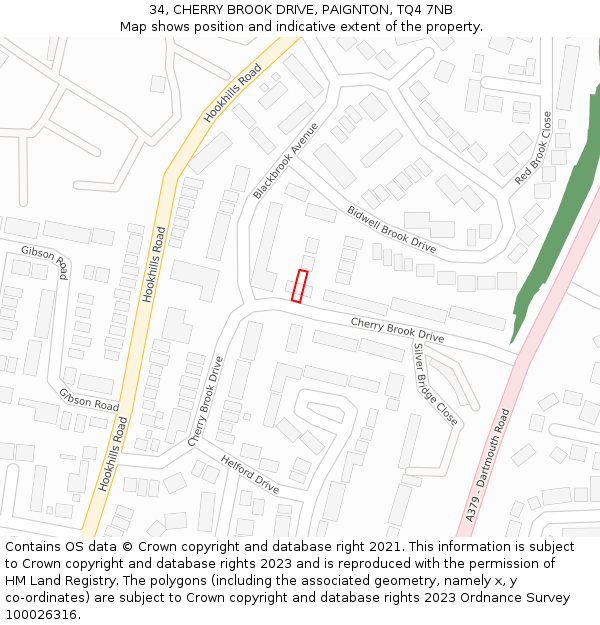 34, CHERRY BROOK DRIVE, PAIGNTON, TQ4 7NB: Location map and indicative extent of plot