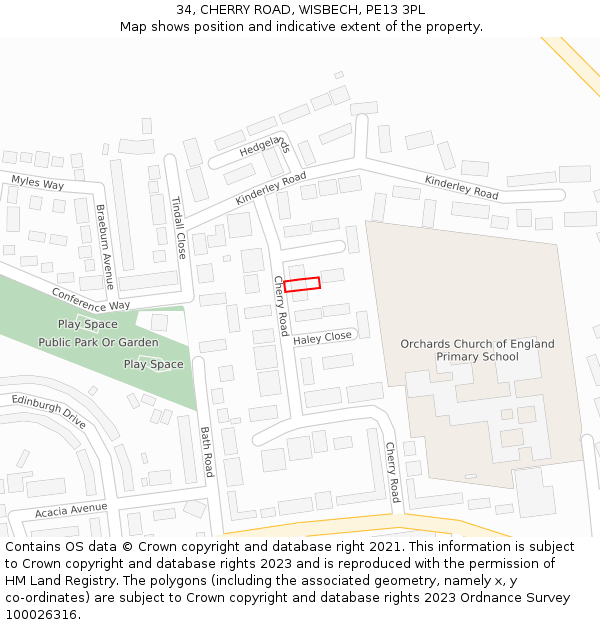 34, CHERRY ROAD, WISBECH, PE13 3PL: Location map and indicative extent of plot