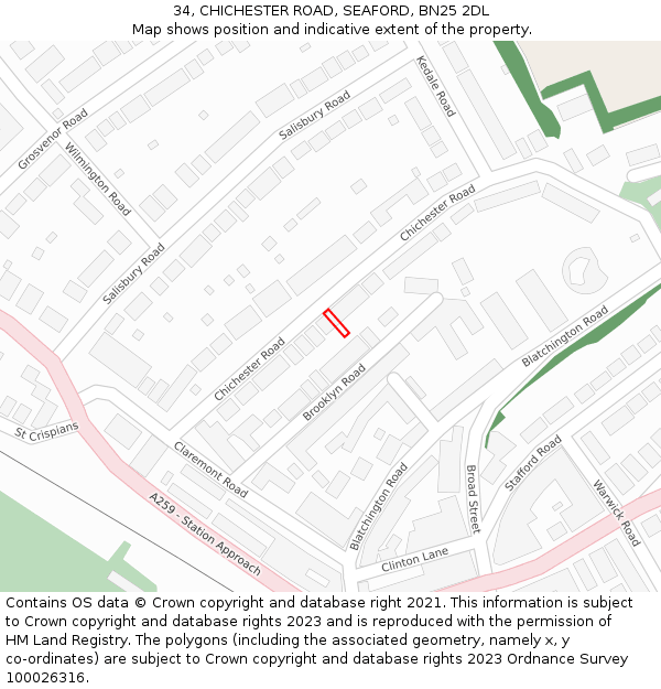 34, CHICHESTER ROAD, SEAFORD, BN25 2DL: Location map and indicative extent of plot