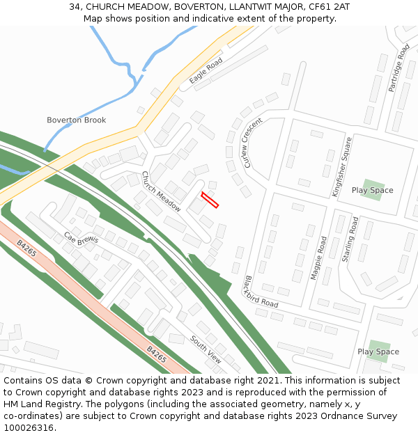 34, CHURCH MEADOW, BOVERTON, LLANTWIT MAJOR, CF61 2AT: Location map and indicative extent of plot