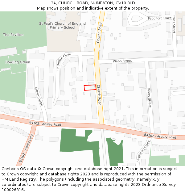34, CHURCH ROAD, NUNEATON, CV10 8LD: Location map and indicative extent of plot