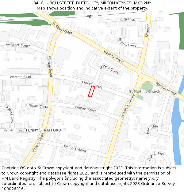 34, CHURCH STREET, BLETCHLEY, MILTON KEYNES, MK2 2NY: Location map and indicative extent of plot