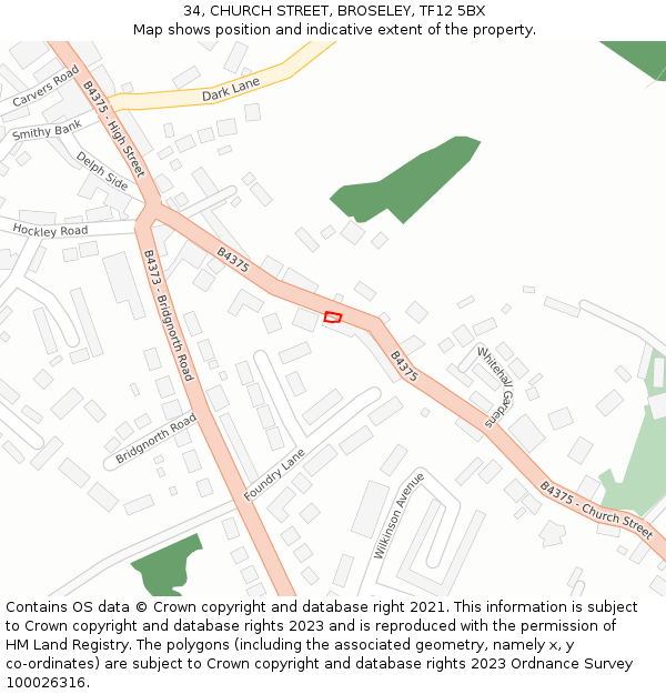 34, CHURCH STREET, BROSELEY, TF12 5BX: Location map and indicative extent of plot