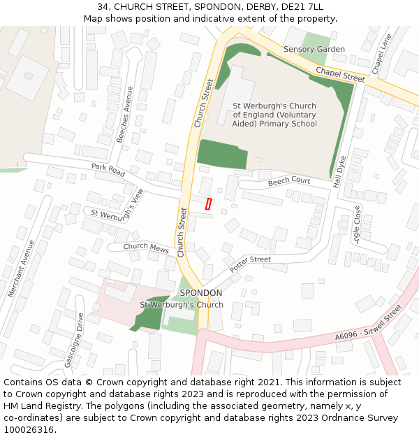 34, CHURCH STREET, SPONDON, DERBY, DE21 7LL: Location map and indicative extent of plot