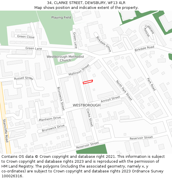 34, CLARKE STREET, DEWSBURY, WF13 4LR: Location map and indicative extent of plot