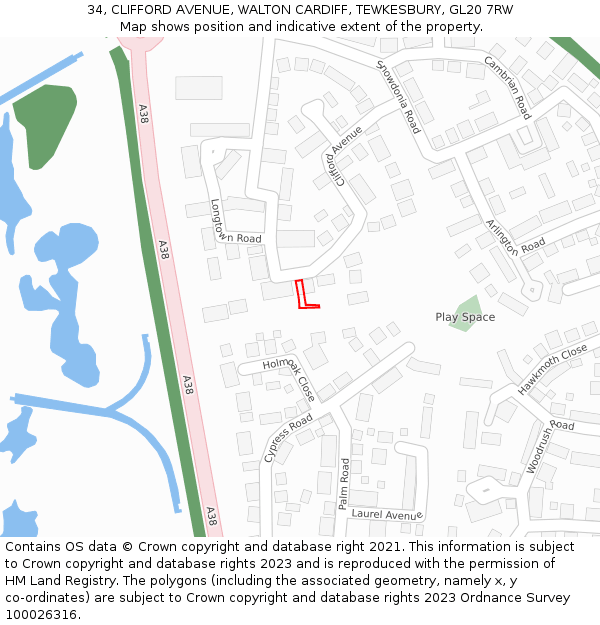 34, CLIFFORD AVENUE, WALTON CARDIFF, TEWKESBURY, GL20 7RW: Location map and indicative extent of plot