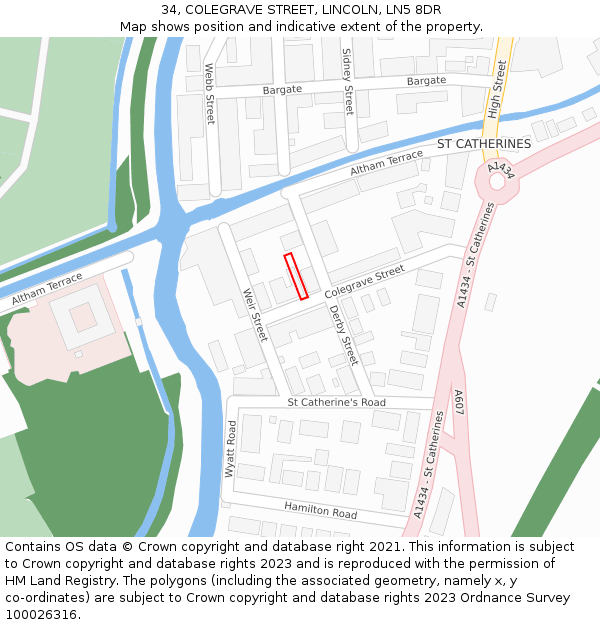 34, COLEGRAVE STREET, LINCOLN, LN5 8DR: Location map and indicative extent of plot