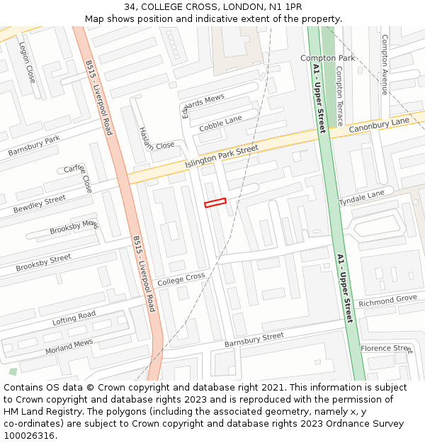 34, COLLEGE CROSS, LONDON, N1 1PR: Location map and indicative extent of plot