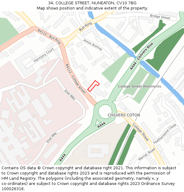 34, COLLEGE STREET, NUNEATON, CV10 7BG: Location map and indicative extent of plot