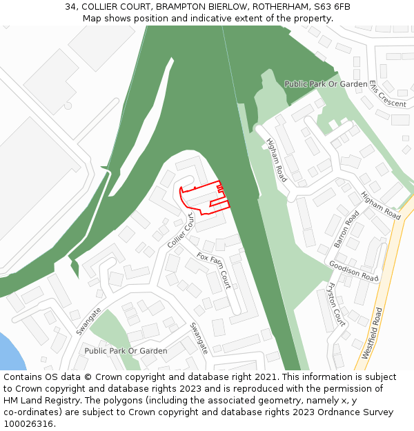 34, COLLIER COURT, BRAMPTON BIERLOW, ROTHERHAM, S63 6FB: Location map and indicative extent of plot