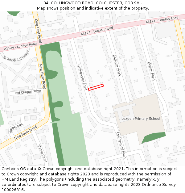34, COLLINGWOOD ROAD, COLCHESTER, CO3 9AU: Location map and indicative extent of plot