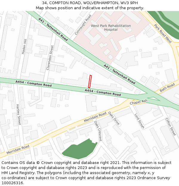 34, COMPTON ROAD, WOLVERHAMPTON, WV3 9PH: Location map and indicative extent of plot