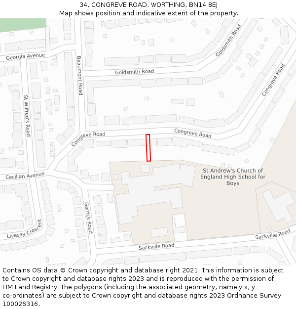 34, CONGREVE ROAD, WORTHING, BN14 8EJ: Location map and indicative extent of plot
