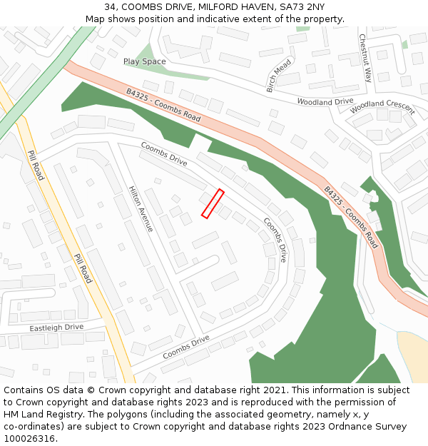 34, COOMBS DRIVE, MILFORD HAVEN, SA73 2NY: Location map and indicative extent of plot