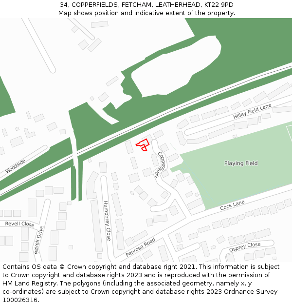 34, COPPERFIELDS, FETCHAM, LEATHERHEAD, KT22 9PD: Location map and indicative extent of plot
