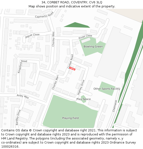 34, CORBET ROAD, COVENTRY, CV6 3LQ: Location map and indicative extent of plot