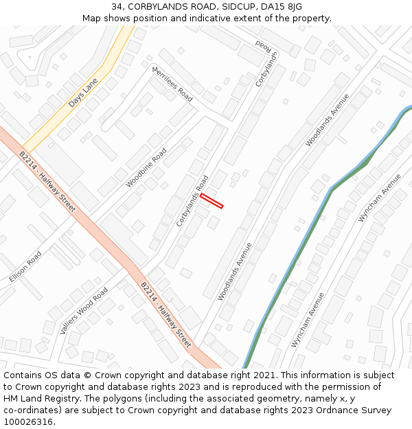 34, CORBYLANDS ROAD, SIDCUP, DA15 8JG: Location map and indicative extent of plot