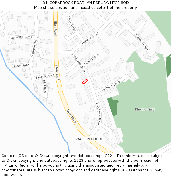 34, CORNBROOK ROAD, AYLESBURY, HP21 8QD: Location map and indicative extent of plot