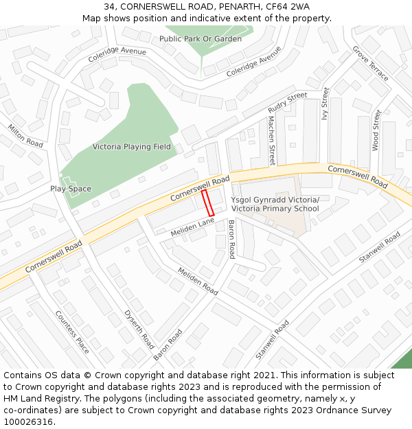 34, CORNERSWELL ROAD, PENARTH, CF64 2WA: Location map and indicative extent of plot