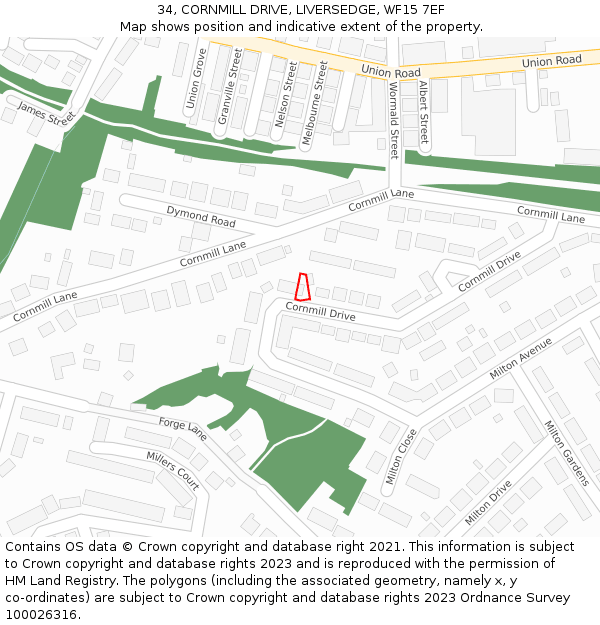 34, CORNMILL DRIVE, LIVERSEDGE, WF15 7EF: Location map and indicative extent of plot